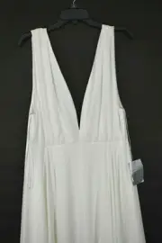 Joanna August Womens Nico Plunging A Line Gown Sleeveless Slit Back Zip White 14