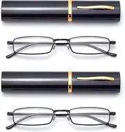 Progressive Multifocus Reading Glasses Rimless Diamond Cut Edge Design, Blue Light Eyeglasses, Spring Hinge Far Near Readers