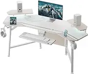 [EUREKA ERGONOMIC] 72" Computer Desk W Keyboard Tray, Wing-Shaped Music Studio Desk, Large Gaming Desk W LED Convertible Monitor Stand Dual Headphone Hanger for Recording Live Streamer