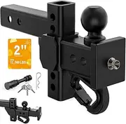 Adjustable Hitch Fits 2-Inch Receiver, Trailer Hitch- 2" Tow Balls, 12,500 LBS GTW Heavy Duty Tow Hitches w/Hook & Mini Storage Box, 6 Inch Drop Hitch for Truck, RV, ATV/UTV - Black