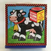 MELISSA & DOUG Wooden Cube Puzzle w/Storage Tray 6 Farm Scenes #775