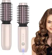 Cordless Curling Iron Brush - Rechargeable & Portable Hair Styler Hot Brush for Salon-Worthy Waves Curls and Volume, 4 Temperature 7000mAh Travel-Friendly for All Hair Types (Rose Gold)