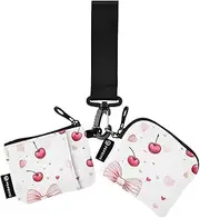 [XYMZR] Mini Zip Around Wristlet keychain Wallet Cute Cherry Bow for Women Personalized Pattern Detachable Dual Pouch Wristlet Portable Wallet Phone Coin Purse, Multi-colored, One Size