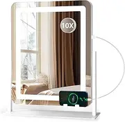 moderntop Hollywood Vanity Mirror with Lights,54×44cm LED Makeup Mirror with 3 Lighting Modes,10x Magnifying,Touch Control,Dimmable Light,360° Rotation,Phone Stand & USB Port,White