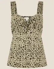 NWT Monsoon Animal Print Cami Vest Blouse Top Khaki Green Tie Knot Front Size S