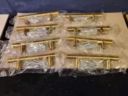 Brass Cabinet Handles in Package w Screws 5" Length Eight Pieces