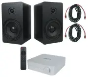 2 Rockville RockShelf 58B 360w Black 5.25" Bookshelf Speakers+Bluetooth/Wifi Amp