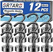 Grtard 12 Pack 25 LBS Strong Magnetic Hooks Cruise, Neodymium Magnet Hooks, Magnetic Hooks for Cruise Cabins, Strong Magnetic Hooks for Hanging, Magnets with Hooks for Garage, Kitchen, School, Office