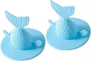 2pcs Blue Fishtail Sink Drain Cover Floor Drain Plug for Kitchen Bathroom Anti-Odor and Easy to Use Size S