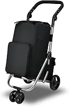 Shopping Trolley Foldable Shopping Cart with Cooler Bag, Adjustable Handle with Cushion,Lightweight Durable Frame,Foot Independnt Brake (Black)