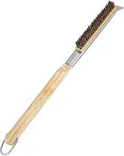 HMIEPRS 21'' Pizza Oven Brush with Scraper, Brass bristles Pizza Stone Cleaning Brush with Wooden Long Handle Hanging Ring for Oven Pizza Accessories Outdoor (Coconut Bristle Brush)