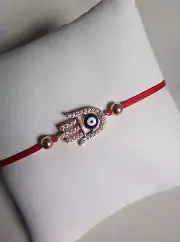 SterlingSilver925 Crystal Cz RoseGold Hamsa EvilEye Bracelet Red String Kabbalah