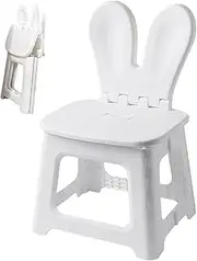 Kids Folding Chair Plastic Foldable Step Stool with Rabbit Ear Back Support Heavy Duty Toddler Chair with Built-in Handle Portable for Living Room Kitchen Bathroom