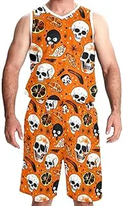 [KQNZT] Basketball Jersey with Shorts, Jerseys for Men, Hip hop Clothing for Party, Skull Retro Dragonfly Clover