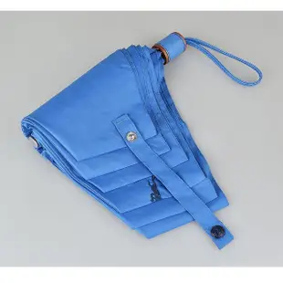 【LONGCHAMP】LONGCHAMP PARAPLUIE HOMME刺繡LOGO尼龍摺疊傘(水藍x深藍)
