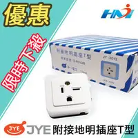 在飛比找PChome商店街優惠-《中一電工》中一T型附接地明插座20A / JY-3013 