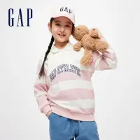 在飛比找momo購物網優惠-【GAP】女童裝 Logo印花翻領長袖上衣-粉白條紋(891