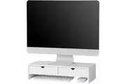 White Monitor Stand Desk Organizer with 2 Drawers