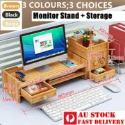 Wooden Monitor LED LCD Computer Stand Riser Desktop Holder File Storage Drawer