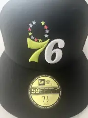 Philadelphia 76ers NBA New Era 59FIFTY Fitted Hat - Size 7 1/2 Black Rainbow NWT
