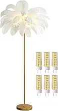 ANram Ostrich Feather Floor Lamp,Feather Standing Lamp Dimmable G4-LED Bulb Golden Lamp Body for Living Room Bedroom 160cm Tall Reading Light