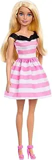 Barbie Doll and Accessories, 65th Anniversary Commemorative Doll with Blonde Hair, Pink and White Striped Dress with Matching Heels