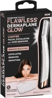 Dermaplane Glow Facial Hair Remover - Exfoliates Skin & Removes Peach Fuzz - 18K