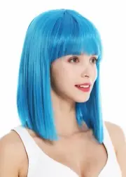 Ladies' Wig Shoulder Length Long Bob Smooth Cleopatra Fringe Blue Light Blue