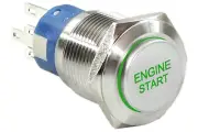 5/8" Start Engine Stainless Steel Push Button Switch w/ Green LED Light 16mm 12V