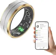 Smart Ring, Fitness and Health Tracker Ring with Calories/Heart Rate/Blood Oxygen/Sleep Monitoring, IP68 Waterproof Sleep Tracker Ring(Silver with Side Gold, #8)