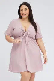 Pink Tie Front Cotton Crush Dress