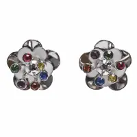 在飛比找momo購物網優惠-【MIU MIU】彩色水鑽鑲飾花朵造型穿式耳環(銀色5JO3