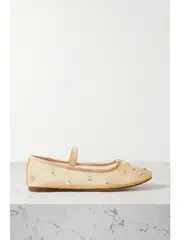 [Loeffler Randall] Loeffler Randall - Leonie Crystal-embellished Mesh Ballet Flats - Camel - US8 US 8 Brown