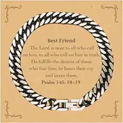 [Generic] Best Mate Cuban Link Chain Bracelet Psalm 145:18-19 Engraved Inspirational Jewelry for Birthday Christmas Graduation Celebration, Small, Silver Plated Zinc, Cubic Zirconia