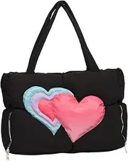 [yuksok] Women Puffer Tote Bag Underarm Bag Heart Shoulder Bag for Autumn Winter Shopping