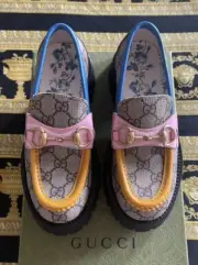 New In Box Auth GUCCI Loafers GG Supreme Monogram Cordovan Lux Horsebit Sz G 35
