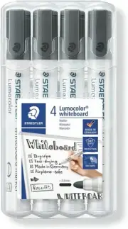 Staedtler Lumocolor Whiteboard 351 Bullet Tip Marker, Black (Pack of 4)