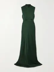 [Saloni] Saloni - Fleur Jacquard Halterneck Gown - Emerald - UK 14 UK 14 Green