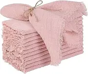Cloth Napkins Set of 12 16.5x16.5 Inch Cotton Linen Cloth Napkins with Fringed Edge Washable Reusable for Home, Party, Banquet-