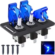 Twidec/3 Gang Rocker Toggle Switch Panel With 12V LED Light Blue