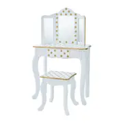 Fantasy Fields Gisele Polka Dot Kids Vanity Table & Stool, White & Gold