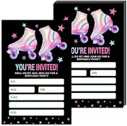 Skating Party Invitations with Envelopes, Roller Skate Birthday Party Invites Cards for Celebration, 20 Invitation Cards for Girls Kids Boys, Party Supplies and Decoration, Black