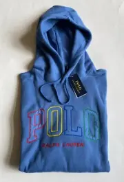 $168 NWT Mens Polo Ralph Lauren Logo Fleece Pullover Hoodie Sweatshirt Blue
