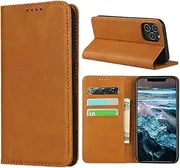 Cavor for iPhone 12 Case,iPhone 12 Pro Case,Cowhide Pattern Leather Case Magnetic Wallet Cover with Card Slots(6.1")-Light Brown