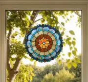 Round Multicolor Tiffany Style Stained Glass Window Panel Suncatcher 18in