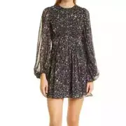NWT Ted Baker Mairie Full Skirted Mini Dress Balloon Sleeve Black Womens US 16