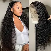 136 Natural Color Human Hair Lace Wig Front Lace Deep Wave Human Hair 150% Density 14-28 Inches