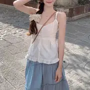 Plain Ruffle Button Camisole Top Camisole Top - White - One Size