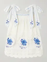 [Farm Rio] Farm Rio - Daisy Embroidered Linen-blend Gauze And Lace Top - White - medium medium White