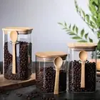 Glass Jar with Bamboo Lid & Spoon Airtight Food Storage Canister Spice Jars